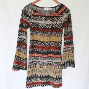 Ella Blue | Patterned Bell Sleeve Dress